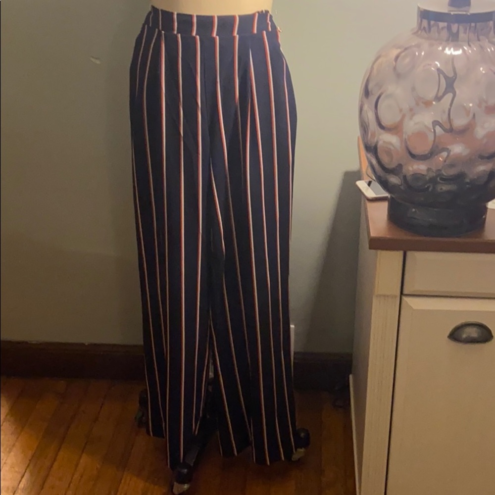 Flat front elastic back wide leg pants